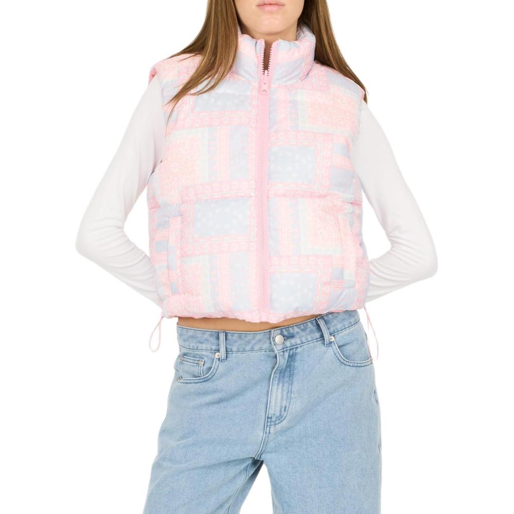 imageForever 21 womens Printed Puffer Vest Lightweight Quilted Zipup OuterwearPink