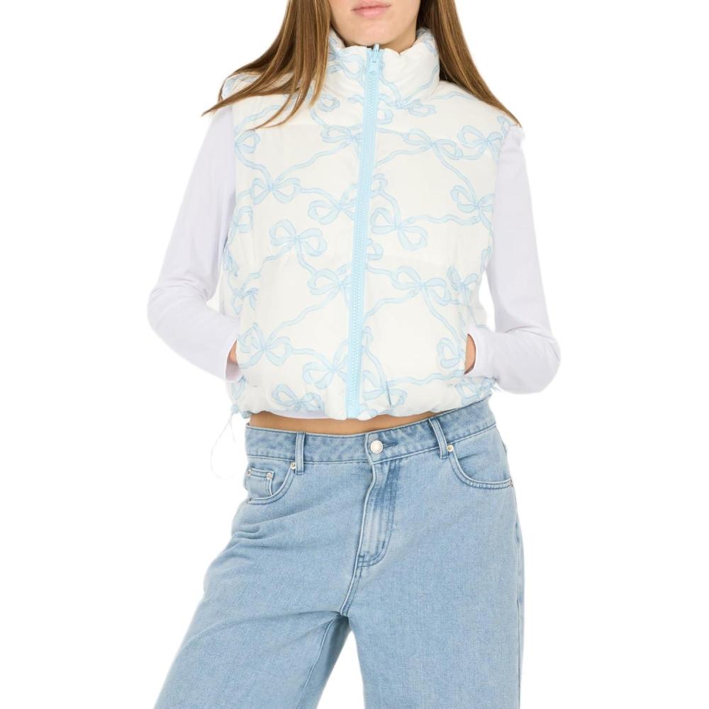 imageForever 21 womens Printed Puffer Vest Lightweight Quilted Zipup OuterwearWhite