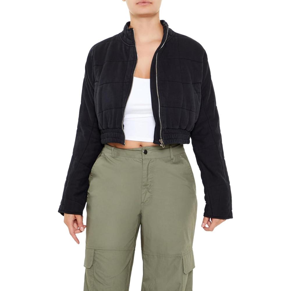 imageForever 21 womens Quilted Zipup Cropped JacketBlack