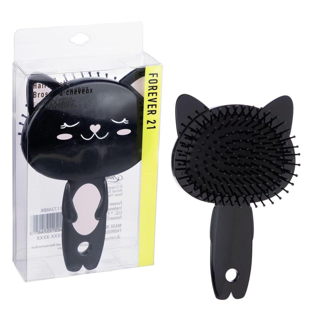 imageHairbrush  1pc Cute Animal Character Hairbrush Comfort ampamp Control Cushion Hair Brush wGentle Bristles Cushion Base and Animal Ears BLACK CATBLACK CAT
