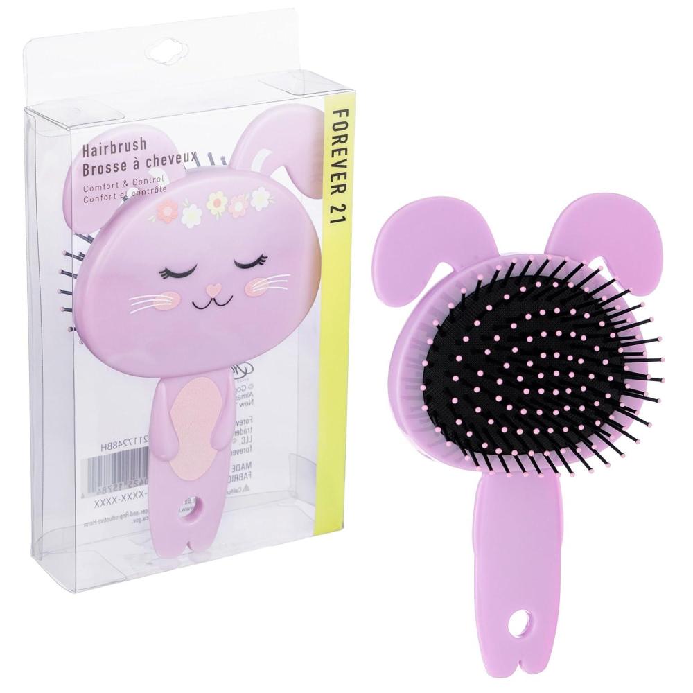 imageHairbrush  1pc Cute Animal Character Hairbrush Comfort ampamp Control Cushion Hair Brush wGentle Bristles Cushion Base and Animal Ears BLACK CATBunny
