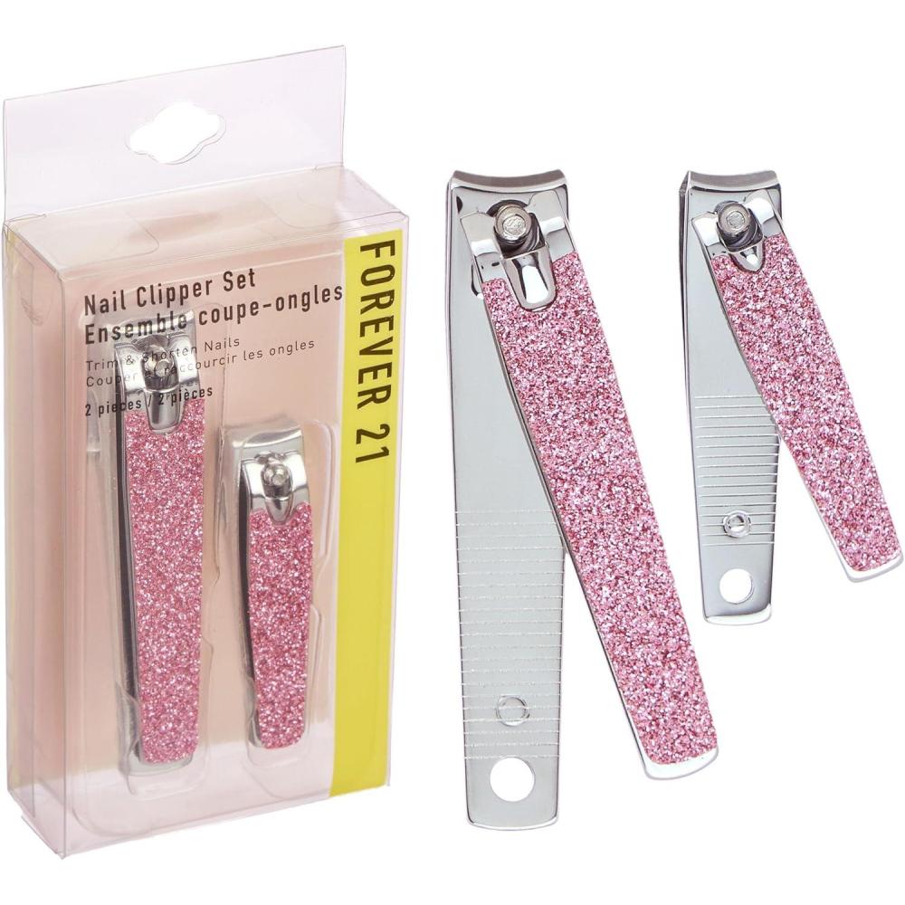 imageNail Clippers Set  2pc Soft Touch Pink Nail Clipper Value Pack Big ampamp Small Precision Nail Clippers Pack Essential Manicure ampamp Pedicure ToolsPink Glitter