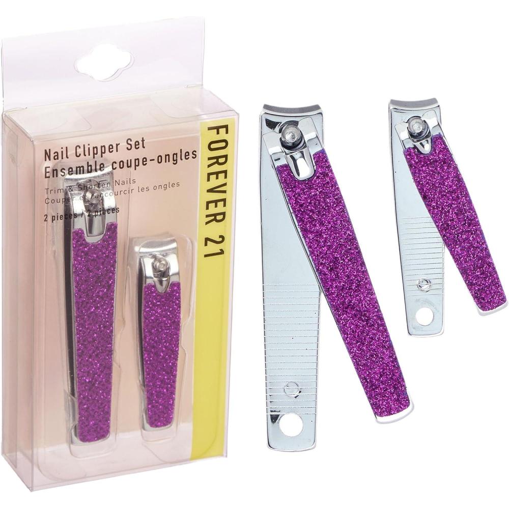 imageNail Clippers Set  2pc Soft Touch Pink Nail Clipper Value Pack Big ampamp Small Precision Nail Clippers Pack Essential Manicure ampamp Pedicure ToolsPurple Glitter