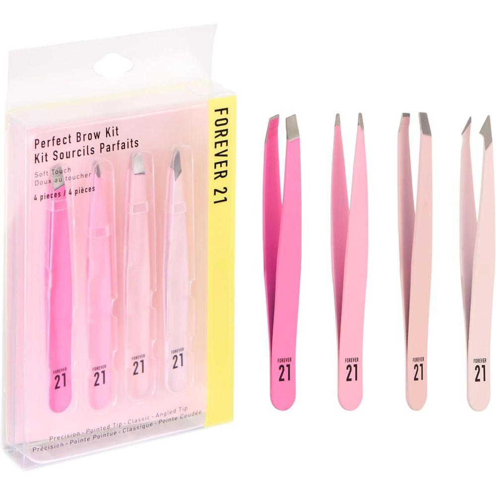 imagePerfect Brow Kit  4pk Soft Touch Tweezers Hair Removal Tweezers For Women Angled and Pointed Tweezer Set Precision Tweezers For Fine Ingrown Hair ampamp Everyday Grooming