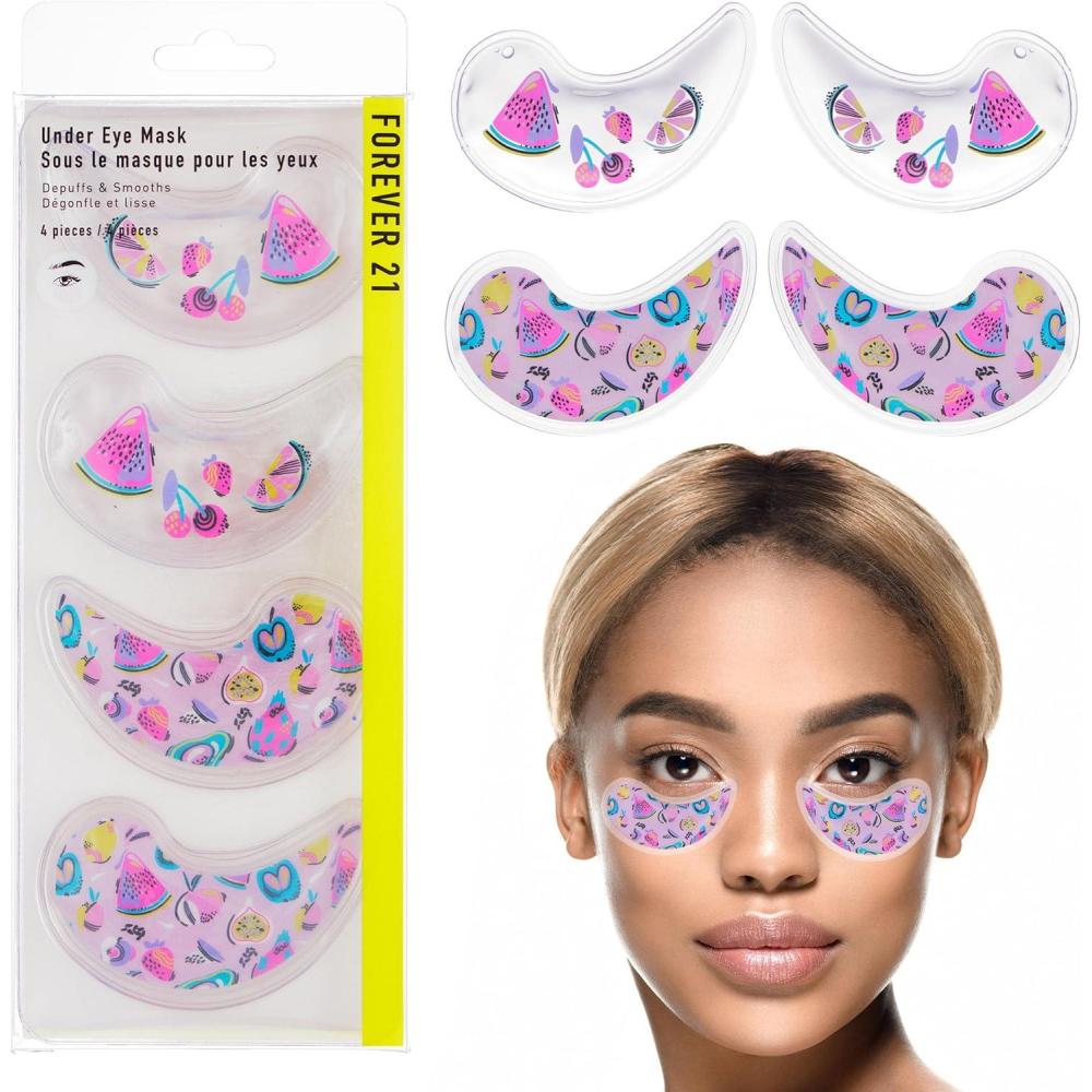imageUnder Eye Masks Pack  4pc Clear Gel Eye Mask Patches with Colorful Fruit Prints for Depuffing and Smoothing UndereyesFruit