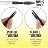 3pc Black Tweezer Set & Glitter Spoolie – Hair Removal Tweezers,Angled and Pointed Tweezer Set, Precision Tweezers & Eyelash Spoolie Set(Black)