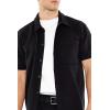 Forever 21 Mens Waffle Textured Pocket Button-Front Shirt(Black)