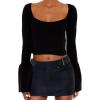 Forever 21 Women’s Cropped Bell-Sleeve Sweater(Black)
