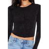Forever 21 Womens Glitter Knit Button-up Crop Top(Black)