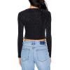 Forever 21 Womens Glitter Knit Button-up Crop Top(Black)