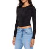 Forever 21 Womens Glitter Knit Button-up Crop Top(Black)