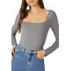 Forever 21 Women’s Long-sleeve Bodysuit(Dark Grey)