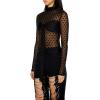 Forever 21 Womens Mesh Polka Dot Mock Neck Top(Black)