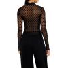 Forever 21 Womens Mesh Polka Dot Mock Neck Top(Black)