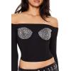 Forever 21 Women’s Rhinestone Off-The-Shoulder Top(Black)