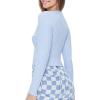 Forever 21 Womens Ribbed Knit Cardigan Sweater(Blue)