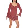 Forever 21 Women’s Tiered Bell-Sleeve Mini Dress(Chestnut)