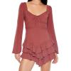 Forever 21 Women’s Tiered Bell-Sleeve Mini Dress(Chestnut)