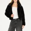 Forever 21 womens Faux Fur Zip Up Jacket(Black)