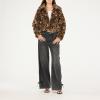 Forever 21 womens Faux Fur Zip Up Jacket(Leopard)