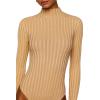 Forever 21 womens Lettuce-edge Mock Neck Bodysuit(Brown)