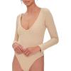 Forever 21 womens Plunging Waffle Knit Bodysuit(Tan)