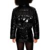 Forever 21 womens Sequin Zip-up Puffer Jacket(Black)