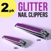 Nail Clippers Set – 2pc Soft Touch Pink Nail Clipper Value Pack, Big & Small Precision Nail Clippers Pack, Essential Manicure & Pedicure Tools(Purple Glitter)