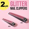 Nail Clippers Set – 2pc Soft Touch Pink Nail Clipper Value Pack, Big & Small Precision Nail Clippers Pack, Essential Manicure & Pedicure Tools(Pink Glitter)
