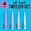 Perfect Brow Kit – 4pk Soft Touch Tweezers, Hair Removal Tweezers For Women |Angled and Pointed Tweezer Set, Precision Tweezers For Fine Ingrown Hair & Everyday Grooming
