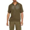 Forever 21 Mens Sweater-Knit Half-Zip Shirt(Olive)