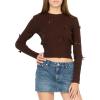 Forever 21 Womens Cable Knit Sweater W/Ribbed Hem, Cuff and Collar with Bows Same as 79720jcr(Brown)