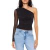 Forever 21 Women’s Rhinestone One-Shoulder Crop Top(Black)