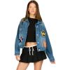 Forever 21 womens Denim Jacket With Front and Back Patches(Blue)