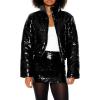 Forever 21 womens Sequin Zip-up Puffer Jacket(Black)