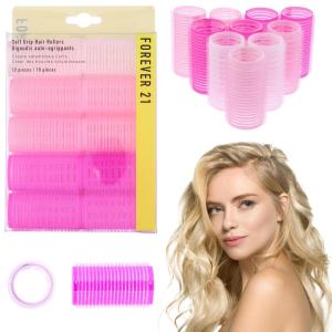 10pc Gentle Grip Hair Roller Set for Salon-Style Voluminous Curls at Home (PINK)(Pink)