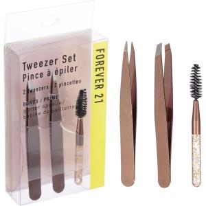 3pc Black Tweezer Set & Glitter Spoolie – Hair Removal Tweezers,Angled and Pointed Tweezer Set, Precision Tweezers & Eyelash Spoolie Set(Rose Gold)