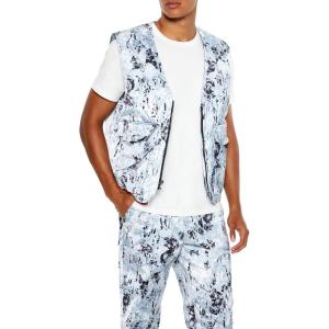 Forever 21 Mens Abstract Print Cargo Vest(Light Blue/Multi)