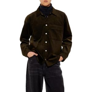 Forever 21 Mens Corduroy Drop-Sleeve Shirt(Green)
