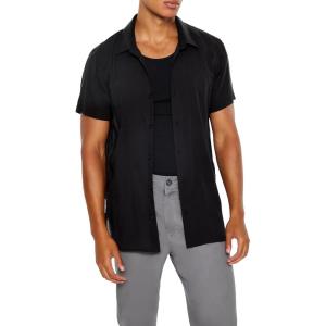 Forever 21 Men’s Dolphin-Hem Short-Sleeve Shirt(Black)