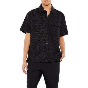 Forever 21 Mens Geo Dual-Pocket Button-Front Shirt(Black)
