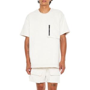 Forever 21 Men’s Heathered Oversized Zip Pocket Tee(Cream)