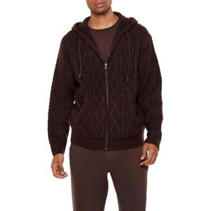 Forever 21 Men’s Hooded Cable Knit Zip-up Sweater(Brown)