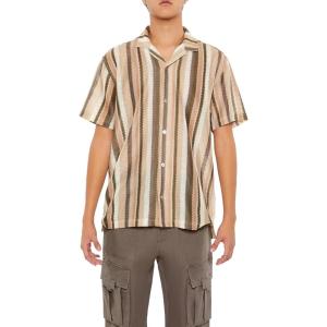 Forever 21 Men’s Multi-Striped Textured Shirt(Brown)