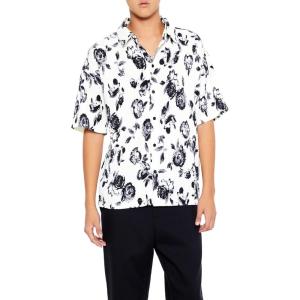 Forever 21 Mens Plisse Rose Print Shirt(White)