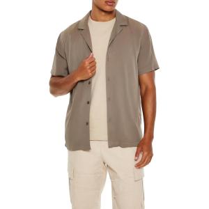 Forever 21 Men’s Rayon Cuban-Collar Shirt(Brown)