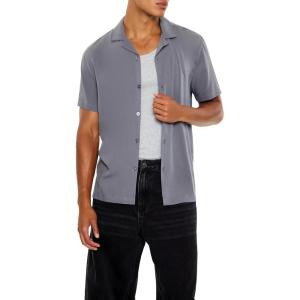 Forever 21 Men’s Rayon Cuban-Collar Shirt(Grey)