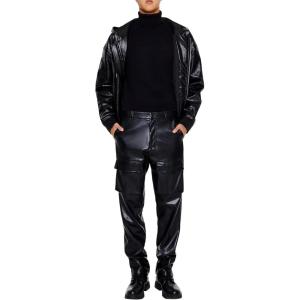 Forever 21 Men’s Slim-fit Faux Leather Cargo Pants(Black)