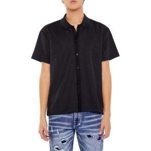 Forever 21 Men’s Textured Rib-Knit Button-Front Shirt(Black)