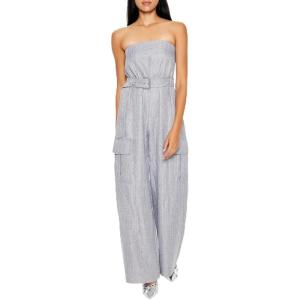 Forever 21 Women’s Belted Pinstriped Cargo Jumpsuit(Grey)